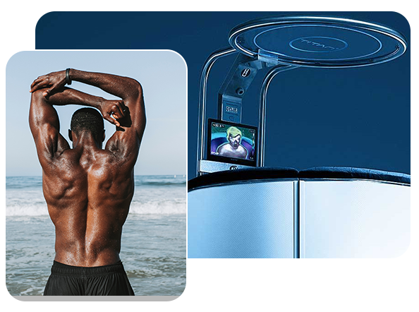 titan cryotherapy cold therapy unit and muscular man stretching