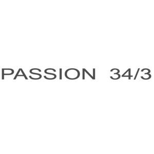 Passion plus 34 by 3 written with white background