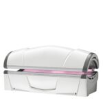 A white and pink light is on in front of it.