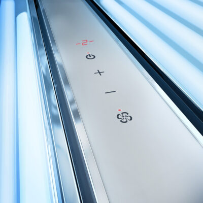 luxura v6 tanning booth display detail