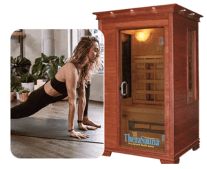 therasauna sauna booth with model workout