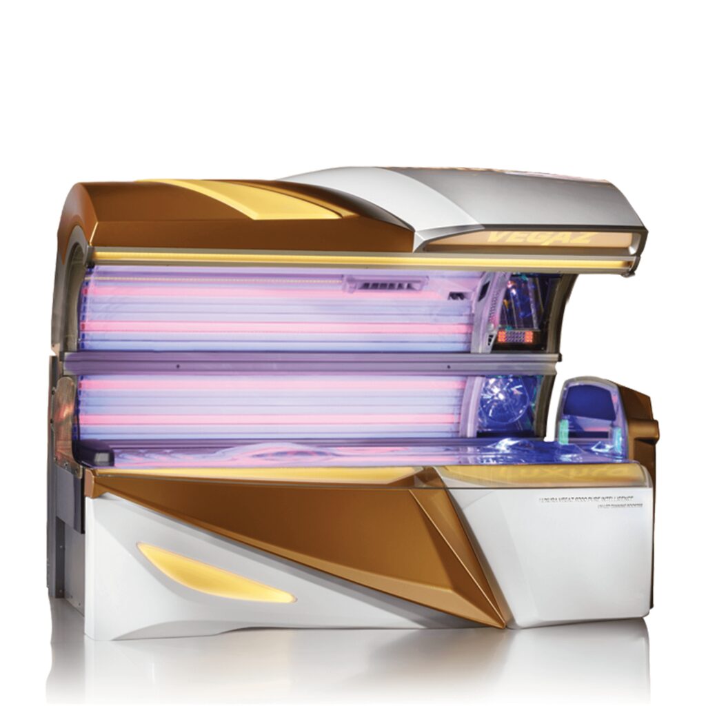 A tanning bed with many lights on it